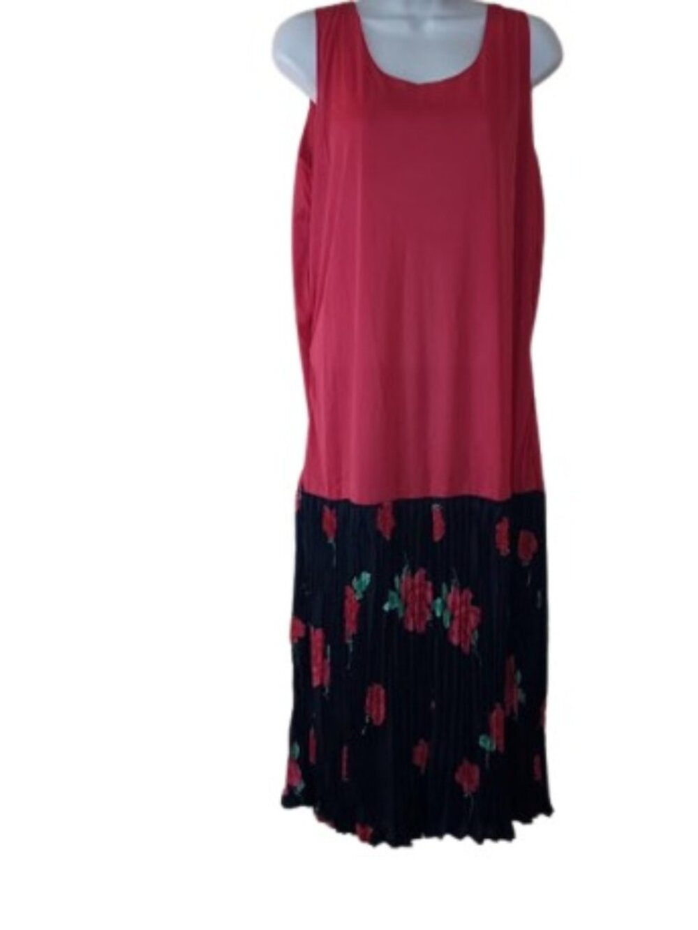 VTG 1970's Chorus Line Womens Drop Waist Midi Dress Red Floral Crinkle Hem 18